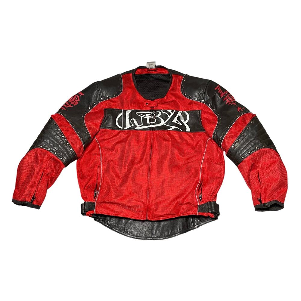 VTG  90’s Y2K LBZ Motorcycle Jacket Leather Polyester Armor Padded Medium